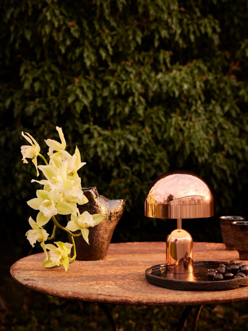 Copper-tone Bell Portable Led Lamp