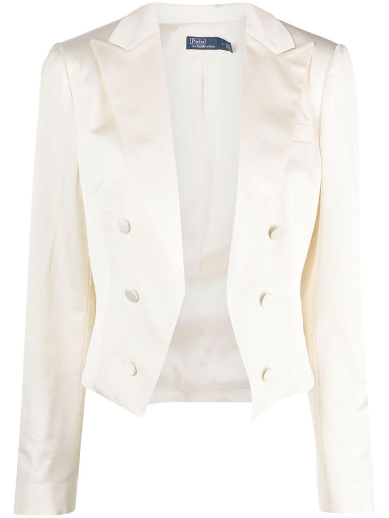 White Satin Weave Cropped Blazer