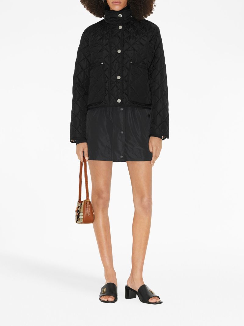 Black Detachable-hood Diamond-quilted Jacket