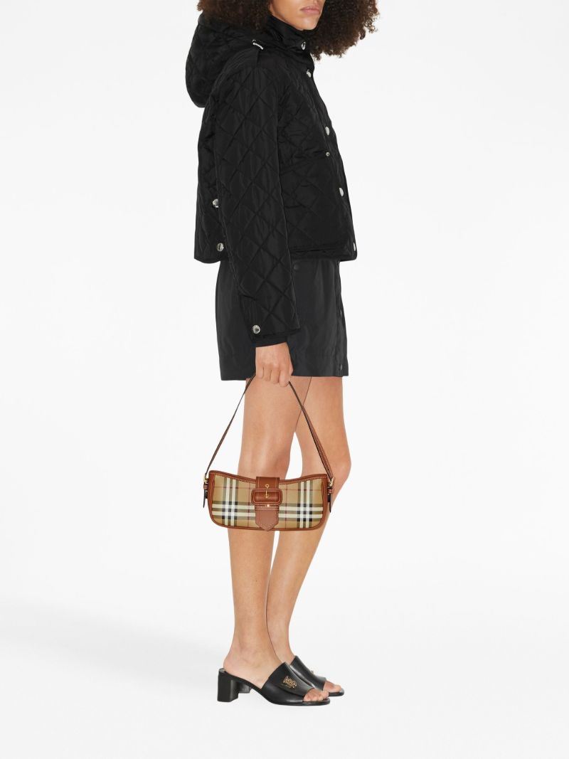 Black Detachable-hood Diamond-quilted Jacket
