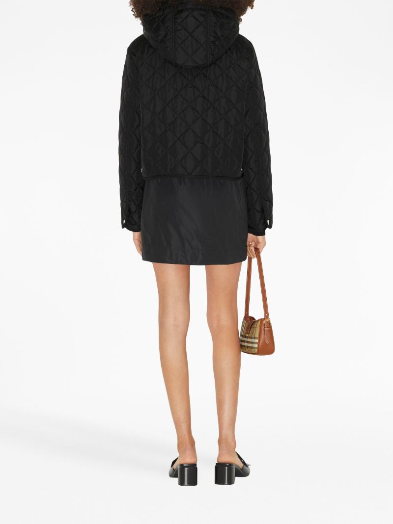 Black Detachable-hood Diamond-quilted Jacket