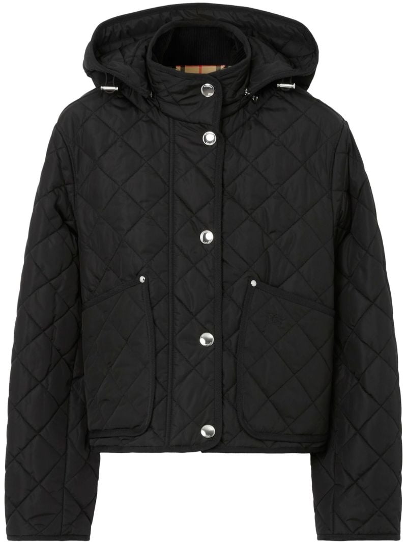 Black Detachable-hood Diamond-quilted Jacket