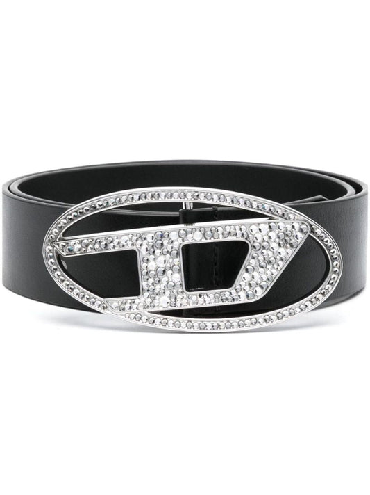 Black B-1dr Strass Leather Belt