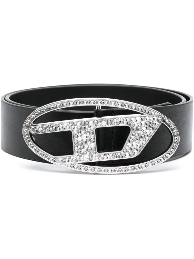 Black B-1dr Strass Leather Belt