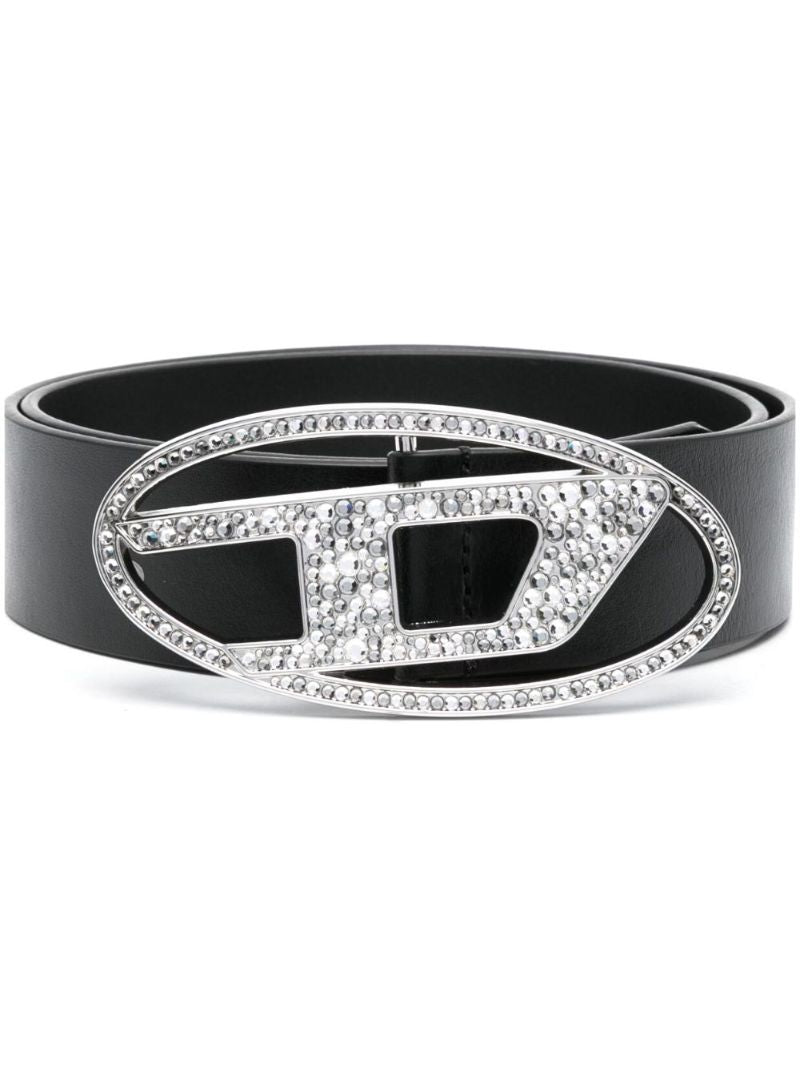 Black B-1dr Strass Leather Belt