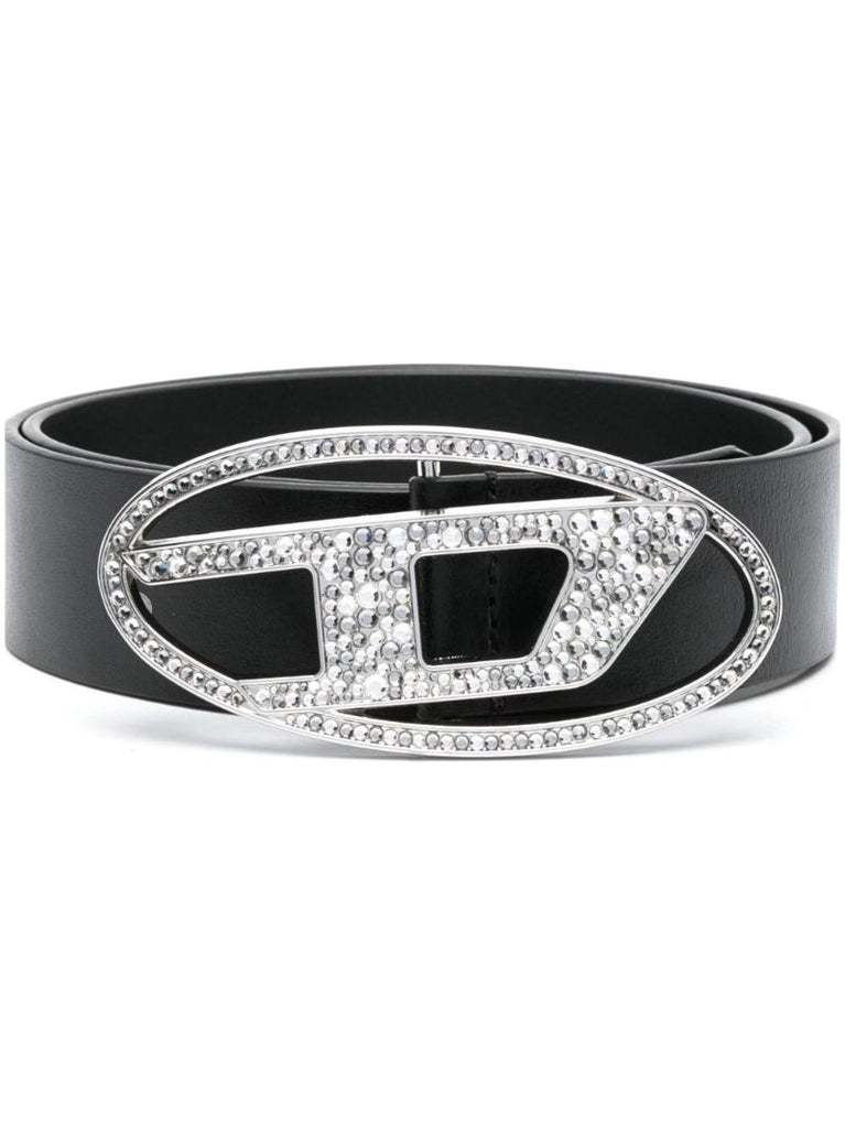 Black B-1dr Strass Leather Belt