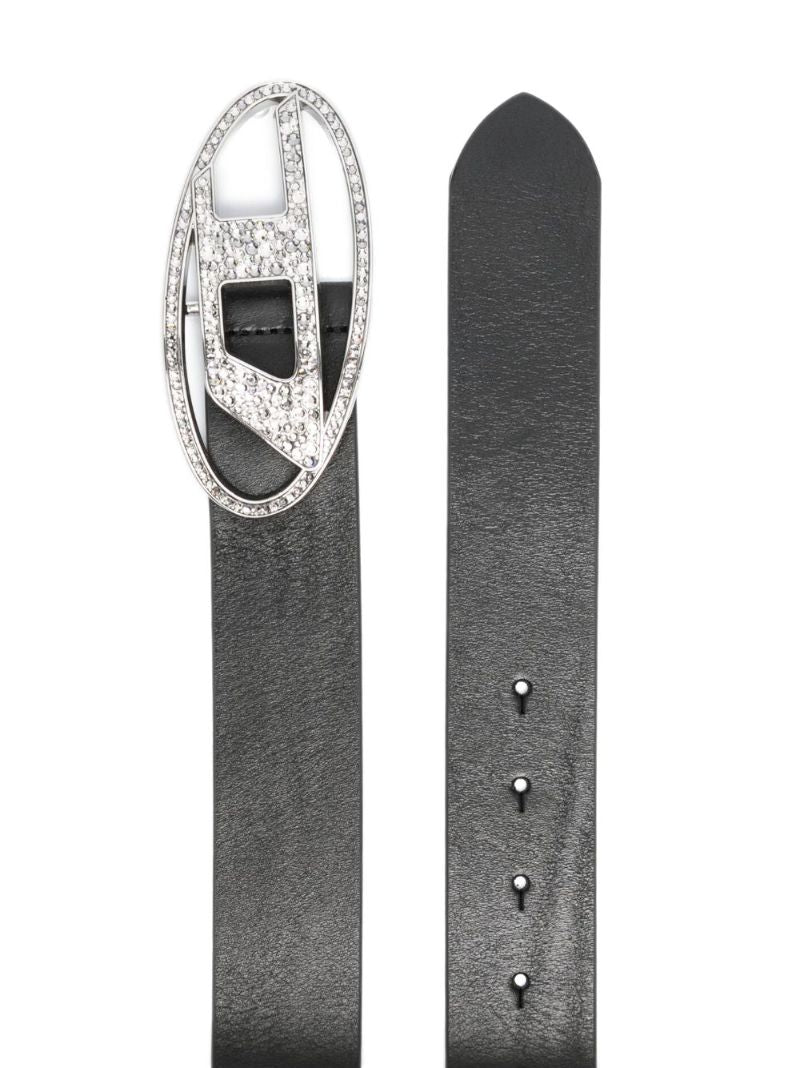 Black B-1dr Strass Leather Belt