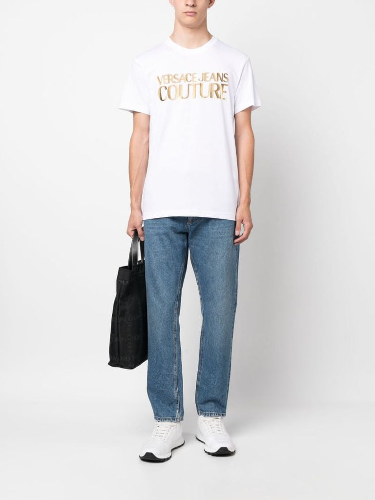 White Logo Print Cotton T-shirt