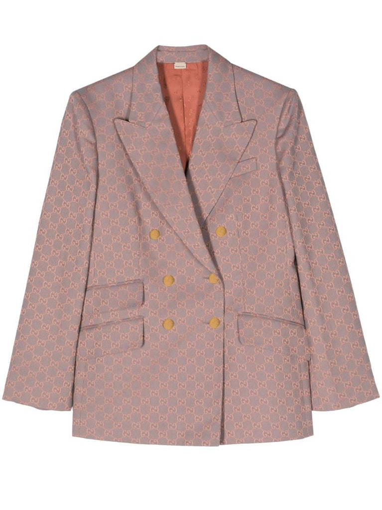 Pink Gg Cotton Canvas Double-breasted Blazer
