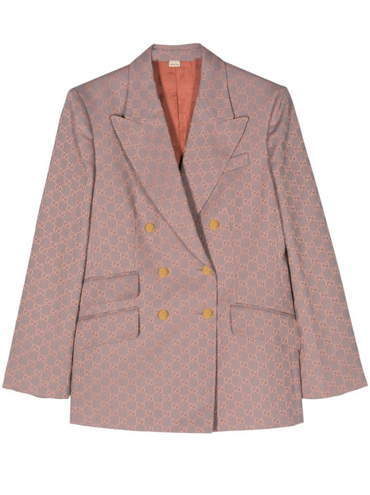 Pink Gg Cotton Canvas Double-breasted Blazer