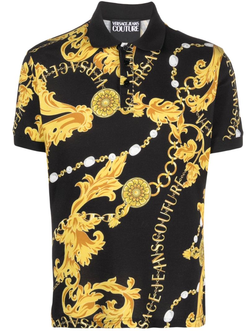 Black Couture Chain Print Polo Shirt