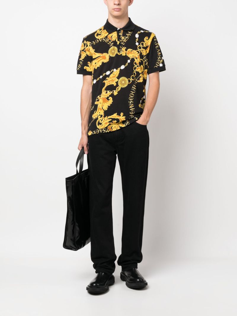 Black Couture Chain Print Polo Shirt
