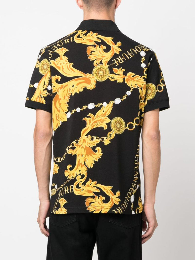 Black Couture Chain Print Polo Shirt