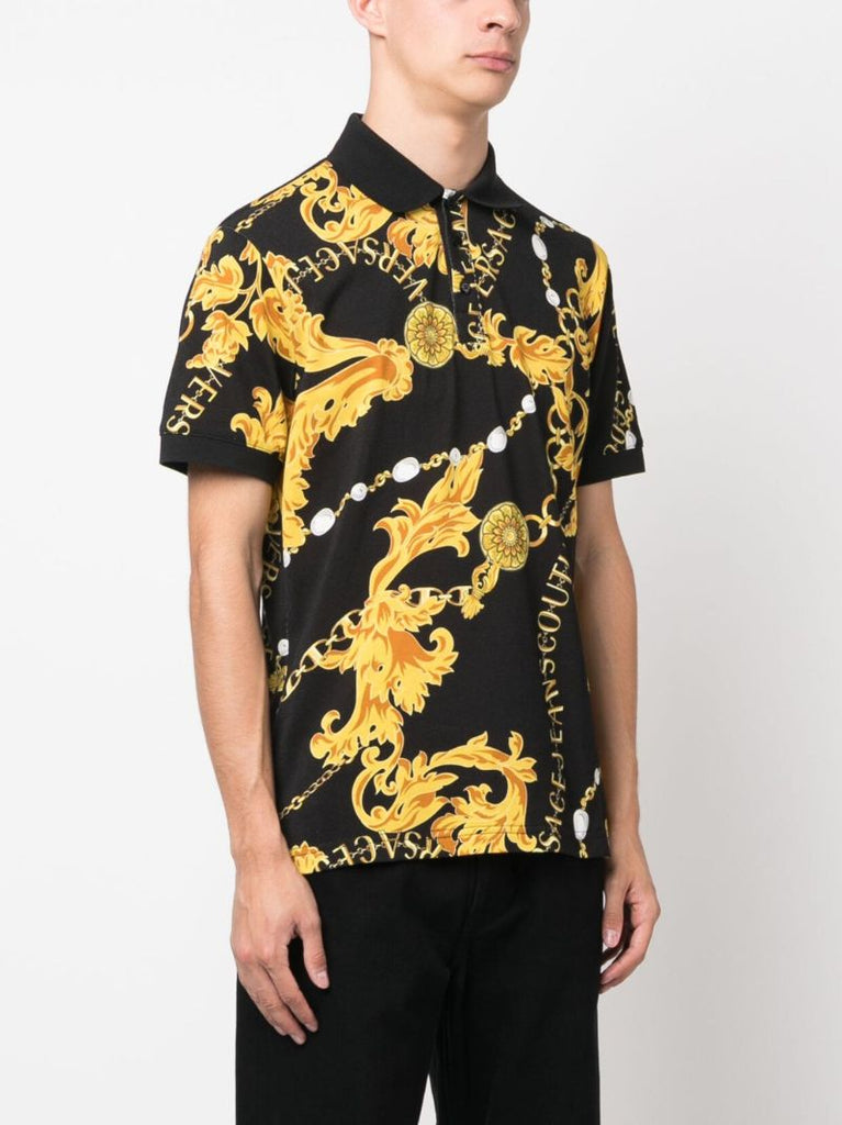 Black Couture Chain Print Polo Shirt