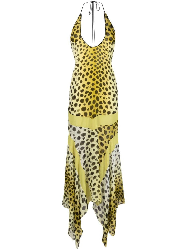 Yellow Saskia Cheetah-print Midi Dress