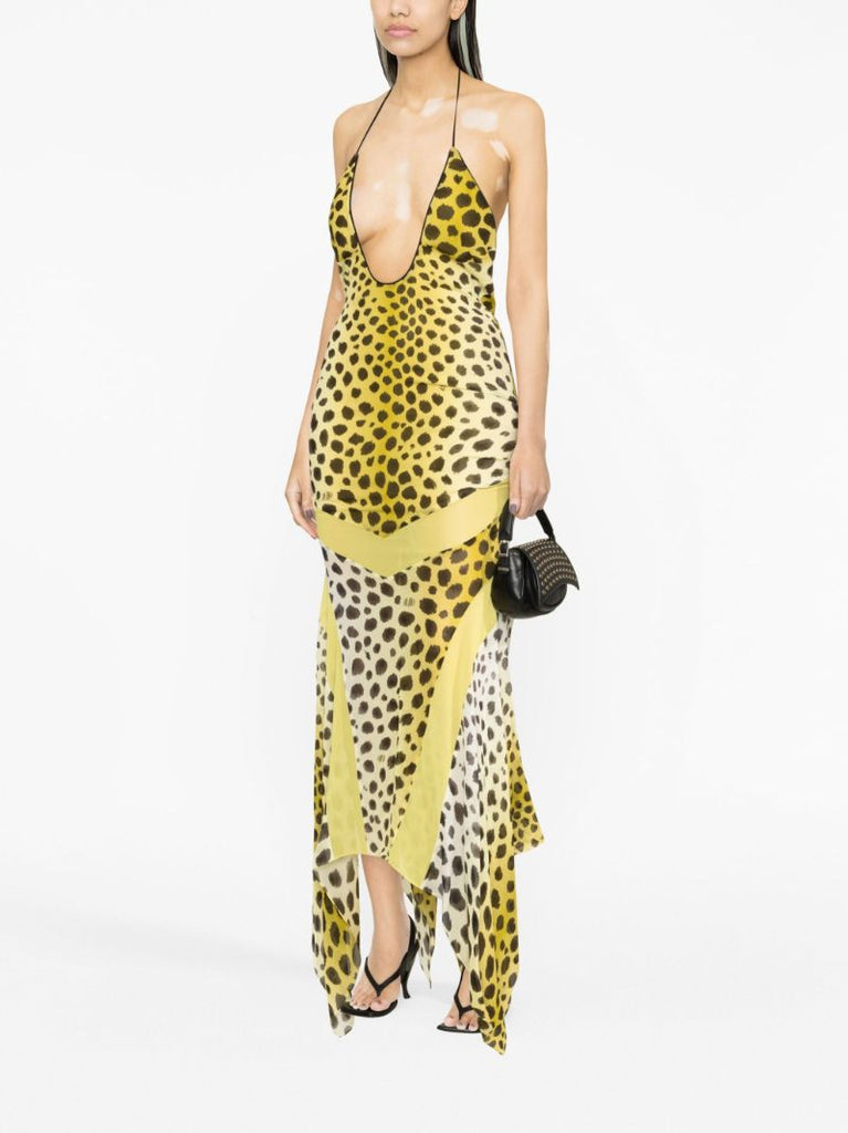 Yellow Saskia Cheetah-print Midi Dress