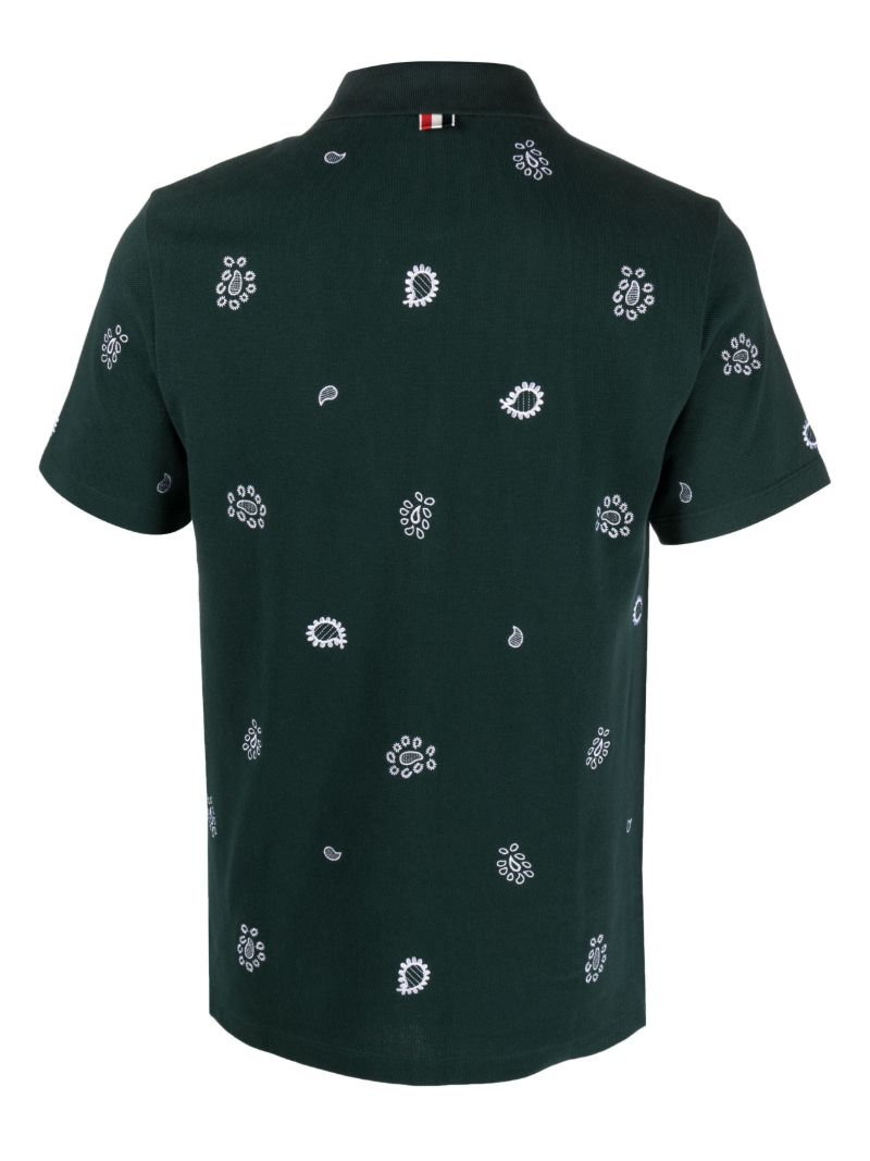Green Paisley-embroidered Cotton Polo Shirt