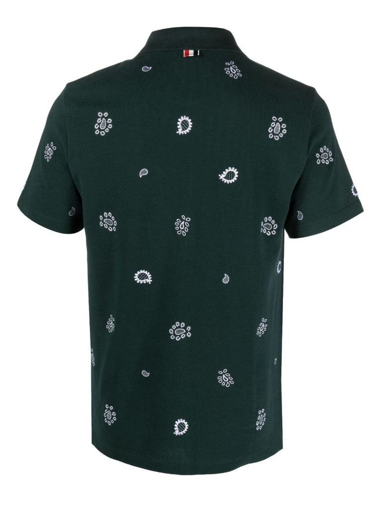 Green Paisley-embroidered Cotton Polo Shirt