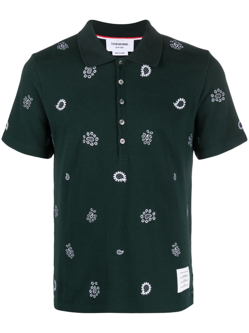 Green Paisley-embroidered Cotton Polo Shirt