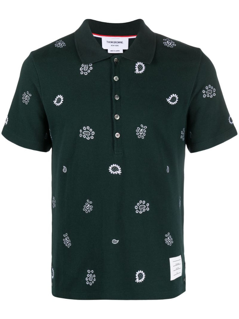 Green Paisley-embroidered Cotton Polo Shirt