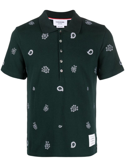 Green Paisley-embroidered Cotton Polo Shirt