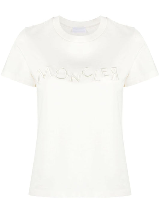 White Logo Embroidered Cotton T-shirt