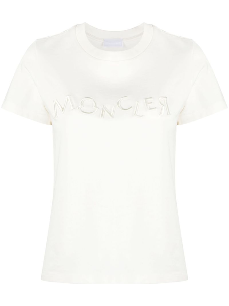 White Logo Embroidered Cotton T-shirt