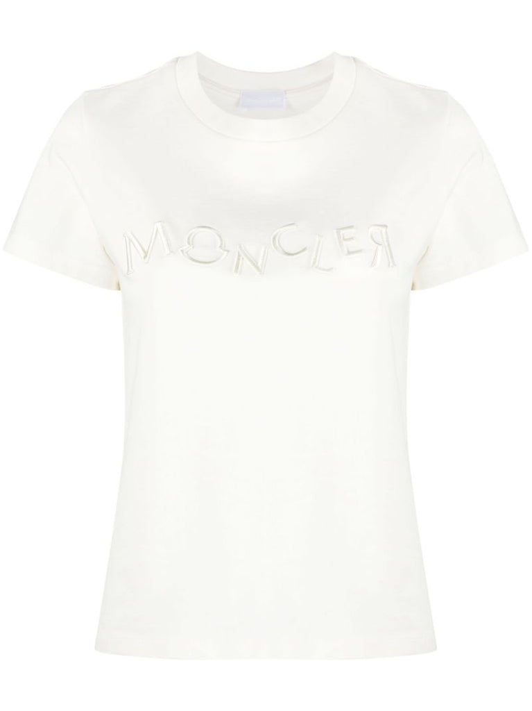 White Logo Embroidered Cotton T-shirt