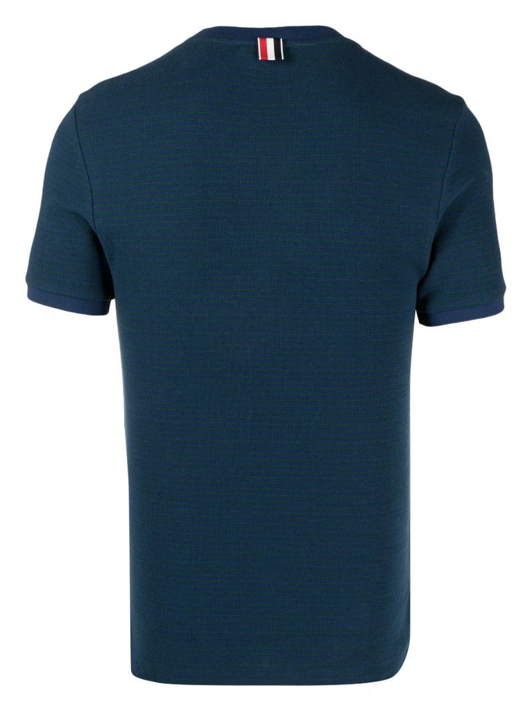 Blue Micro-waffle Cotton T-shirt