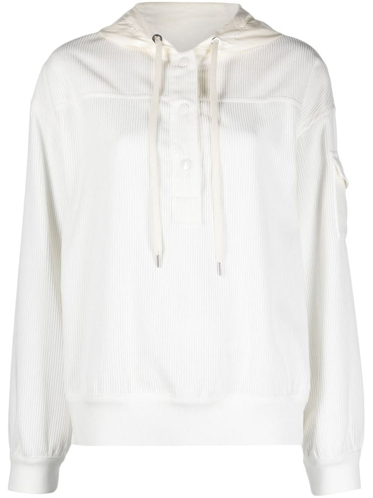 White Press-stud Placket Hoodie