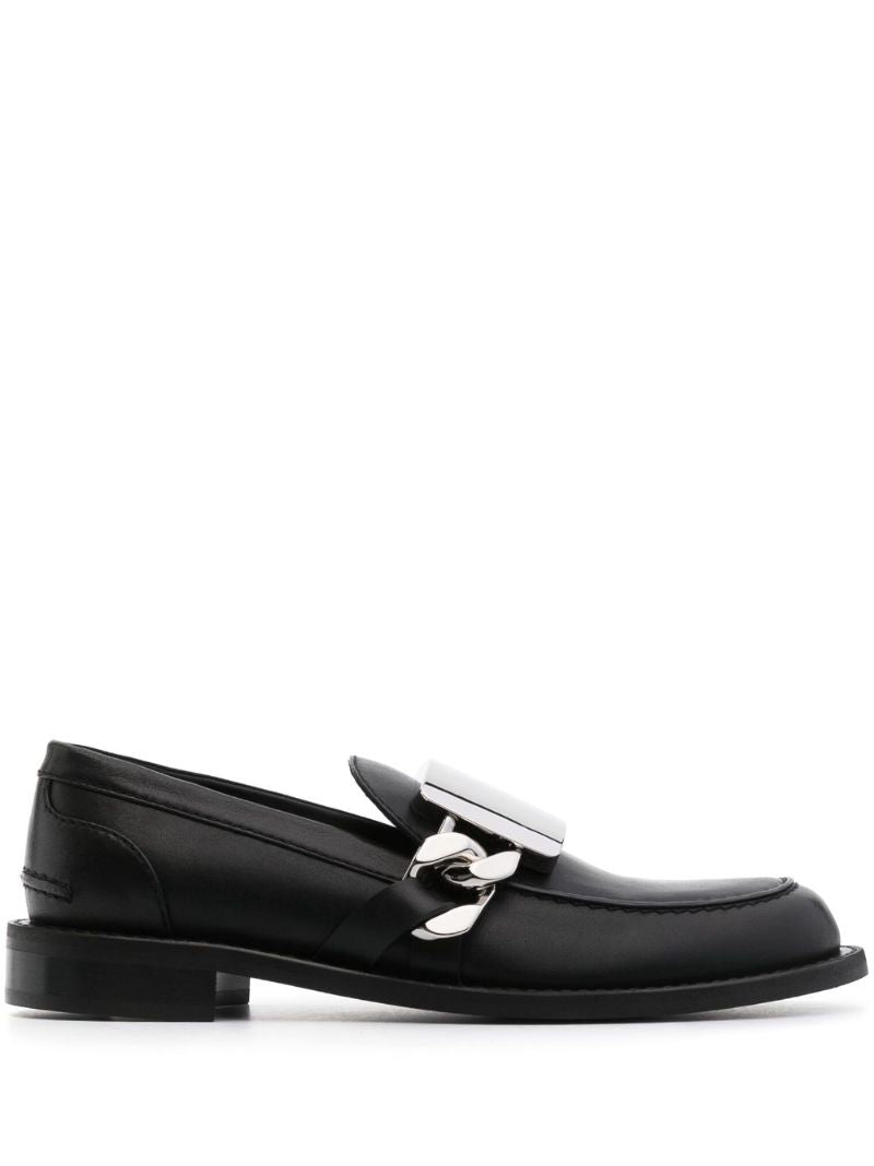 Black Chain Leather Loafers
