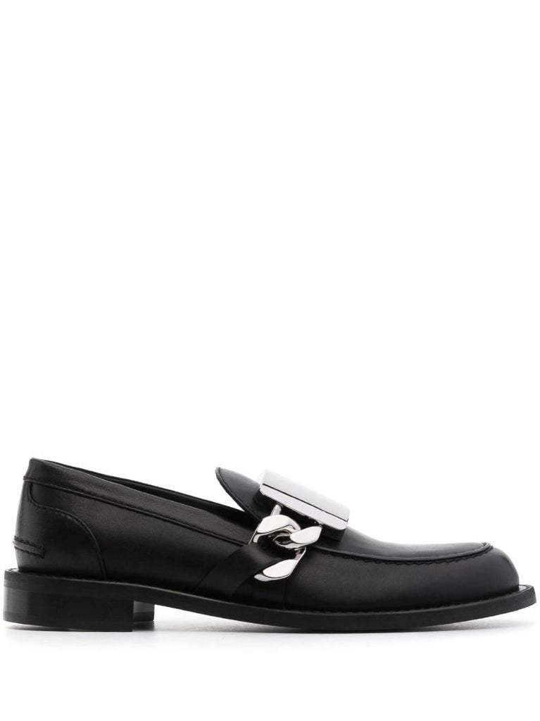 Black Chain Leather Loafers