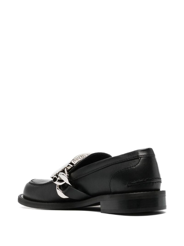 Black Chain Leather Loafers