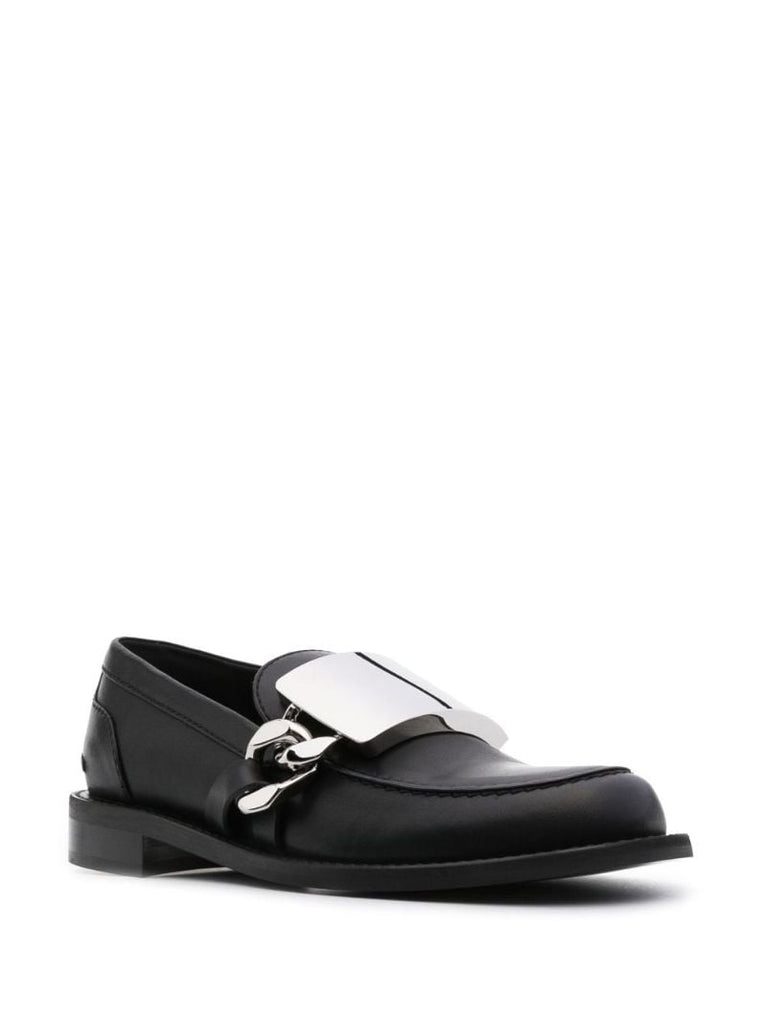 Black Chain Leather Loafers