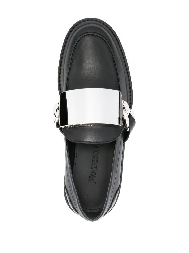 Black Chain Leather Loafers