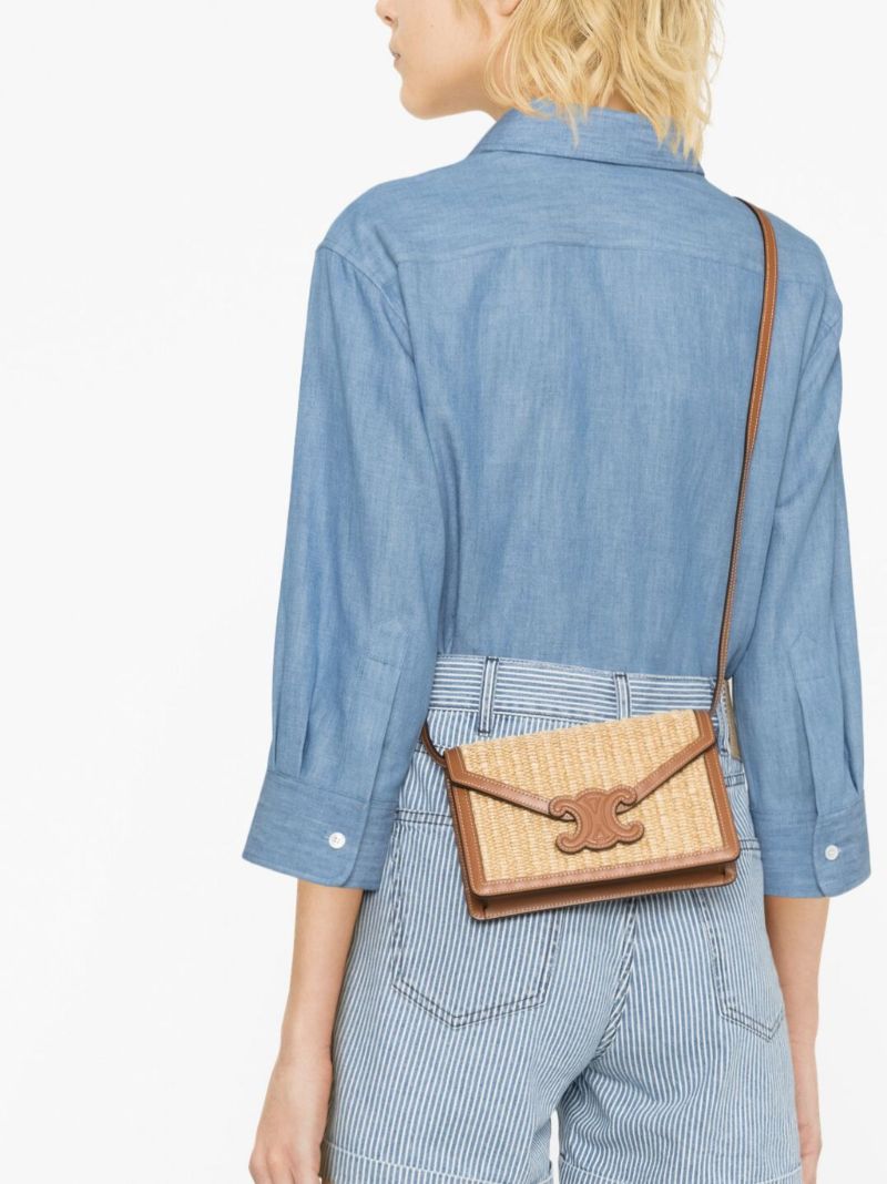 Brown Triomphe Raffia Shoulder Bag