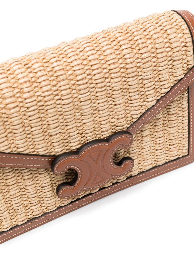 Brown Triomphe Raffia Shoulder Bag