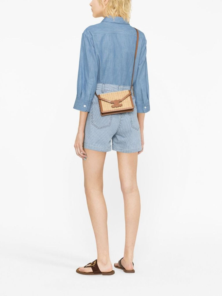 Brown Triomphe Raffia Shoulder Bag
