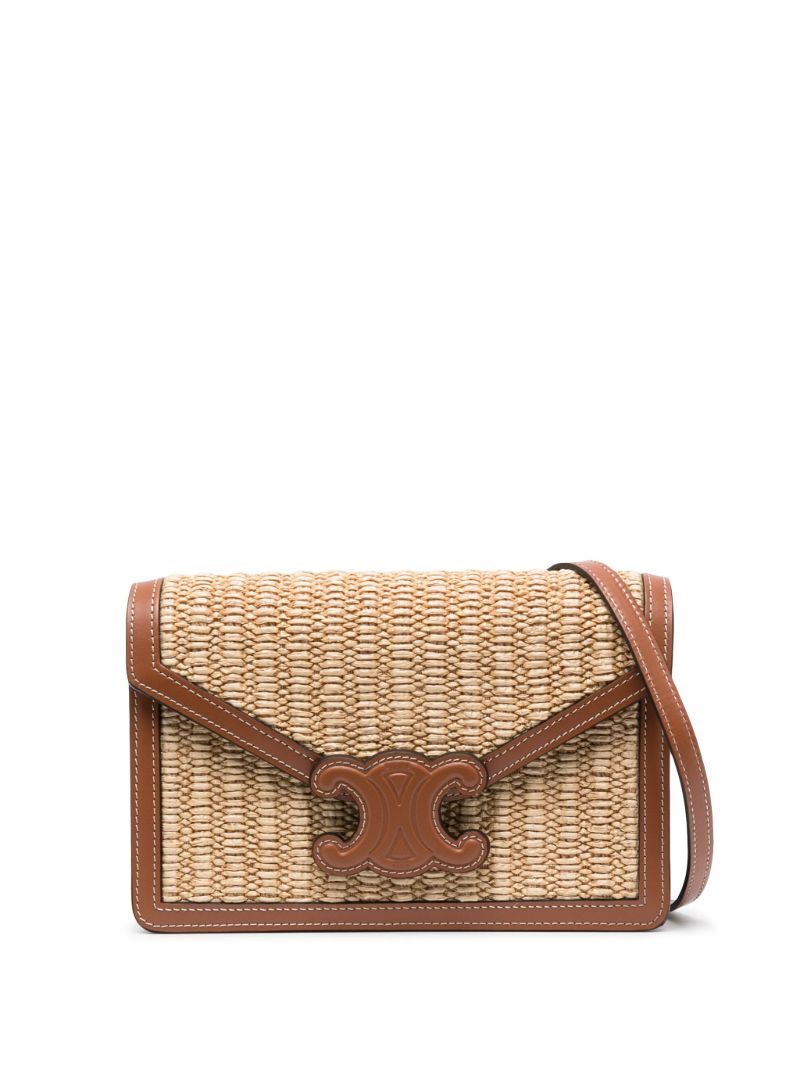 Brown Triomphe Raffia Shoulder Bag