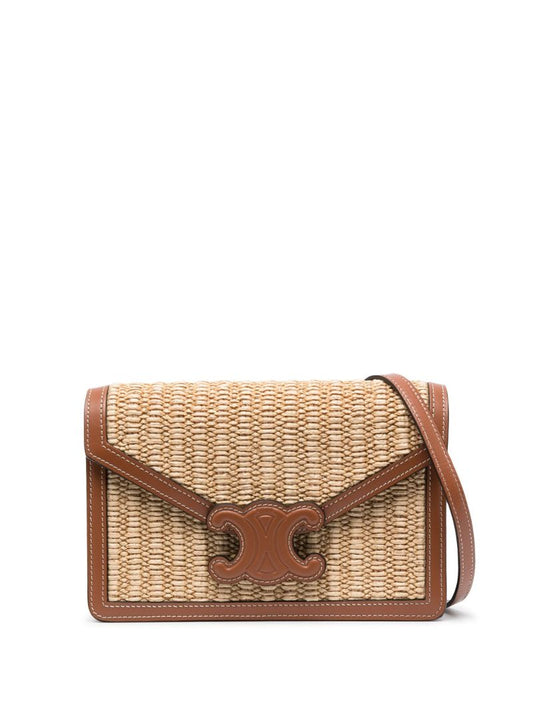 Brown Triomphe Raffia Shoulder Bag