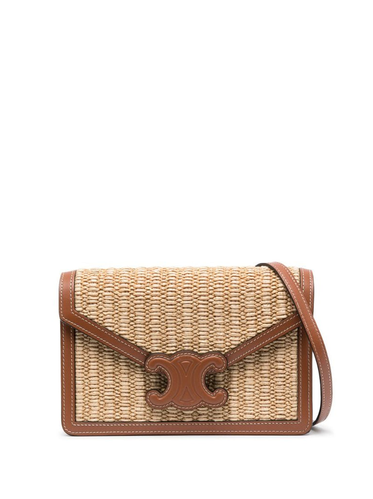 Brown Triomphe Raffia Shoulder Bag