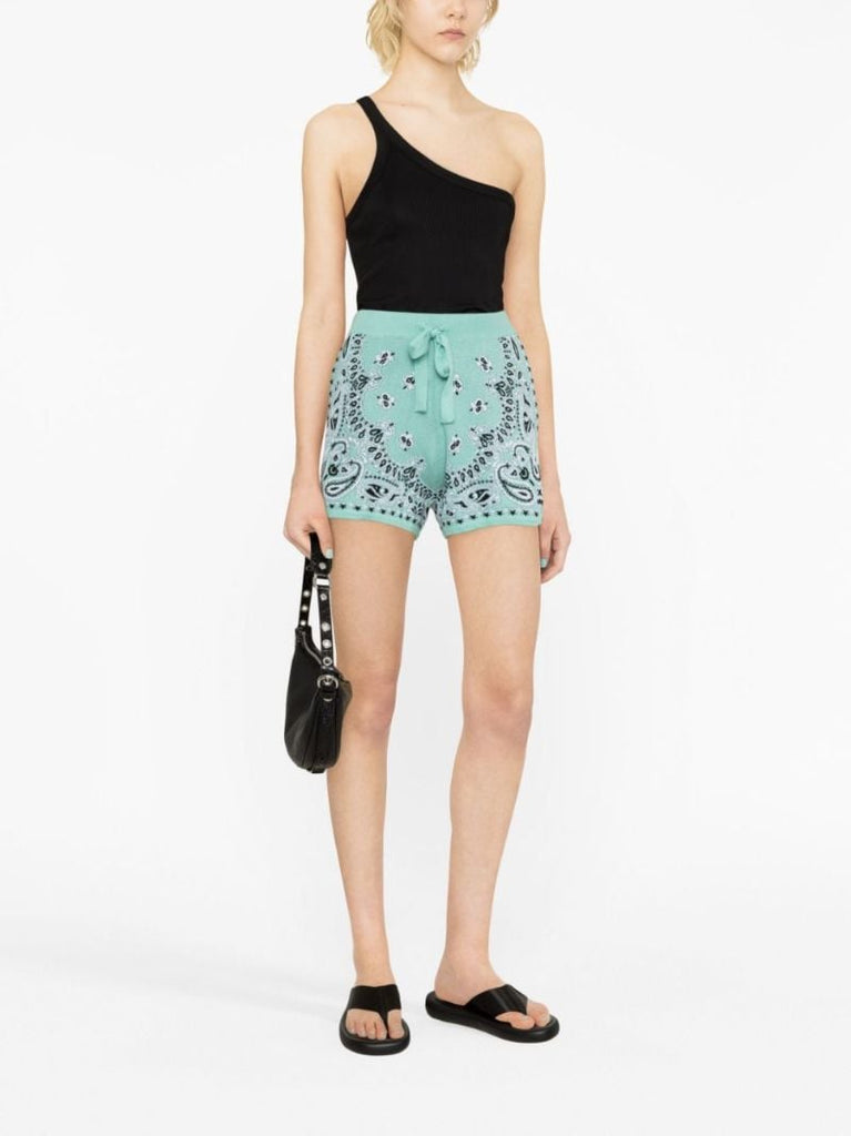 Green Bandana-intarsia Knitted Shorts