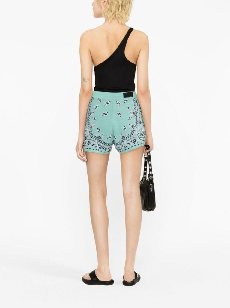 Green Bandana-intarsia Knitted Shorts