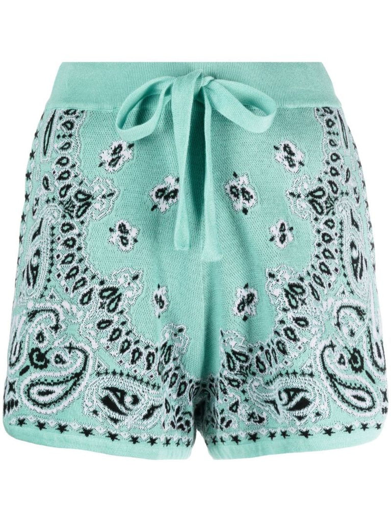 Green Bandana-intarsia Knitted Shorts
