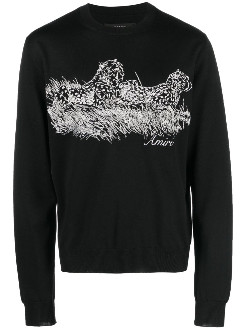 Black Embroidered Wool Sweatshirt