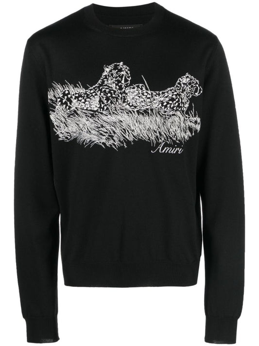Black Embroidered Wool Sweatshirt