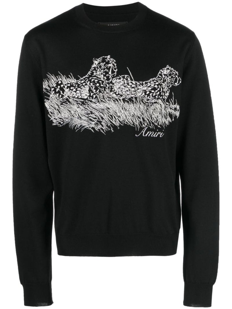 Black Embroidered Wool Sweatshirt