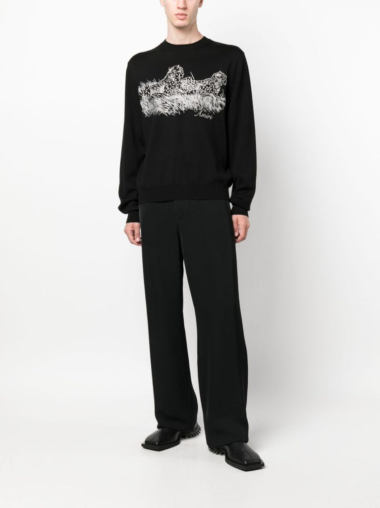 Black Embroidered Wool Sweatshirt