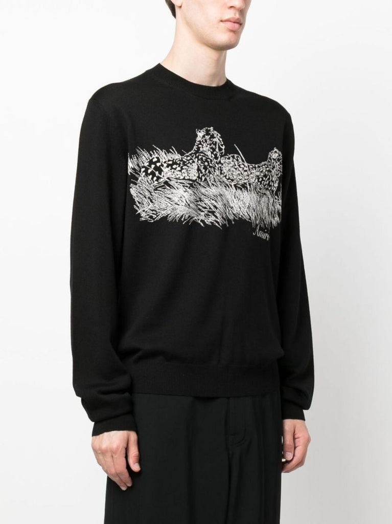 Black Embroidered Wool Sweatshirt