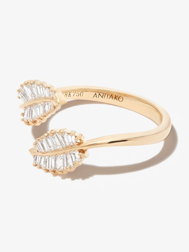 18k Yellow Gold Palm Leaf Diamond Ring